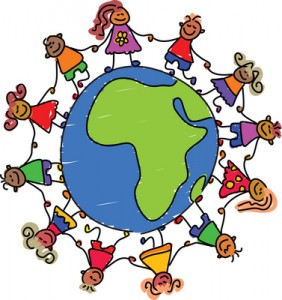 Kids on a globe.