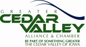 Green words reading Greater Cedar Valley Alliance and Chamber