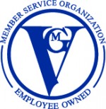 Blue and white words that read VGM Member Service Organization Employee Owned