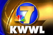 Logo of KWWL which consists of the words KWWL in white and the number 7 in yellow and blue